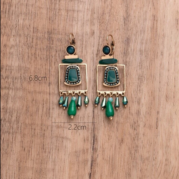 1pair Enamel Colored Drop Earrings, Random Bead Color